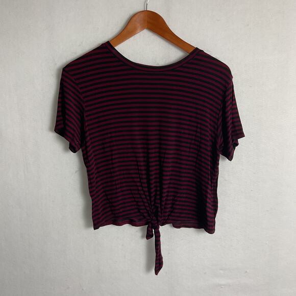 Enza Costa Womens Striped Front Tie Cropped Tee Shirt Small - Picture 2 of 9